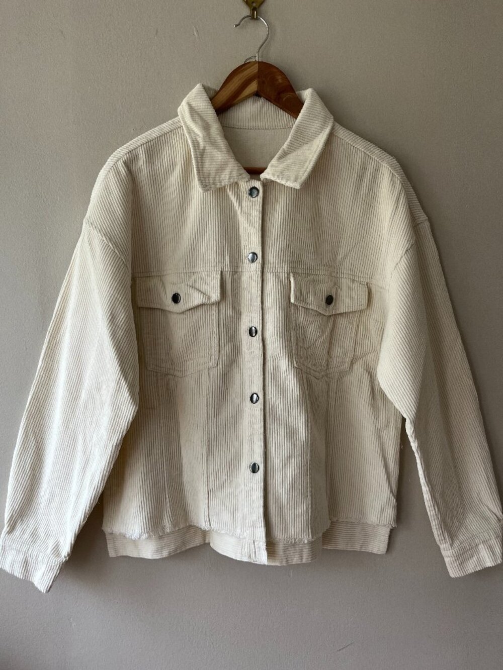 Corduroy Jacket Sz L‎ Women's Casual Solid Beige Cream Button Down with Pockets